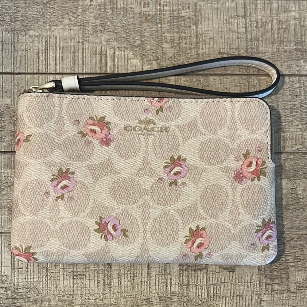 Coach Cream and Pink Floral Clutch